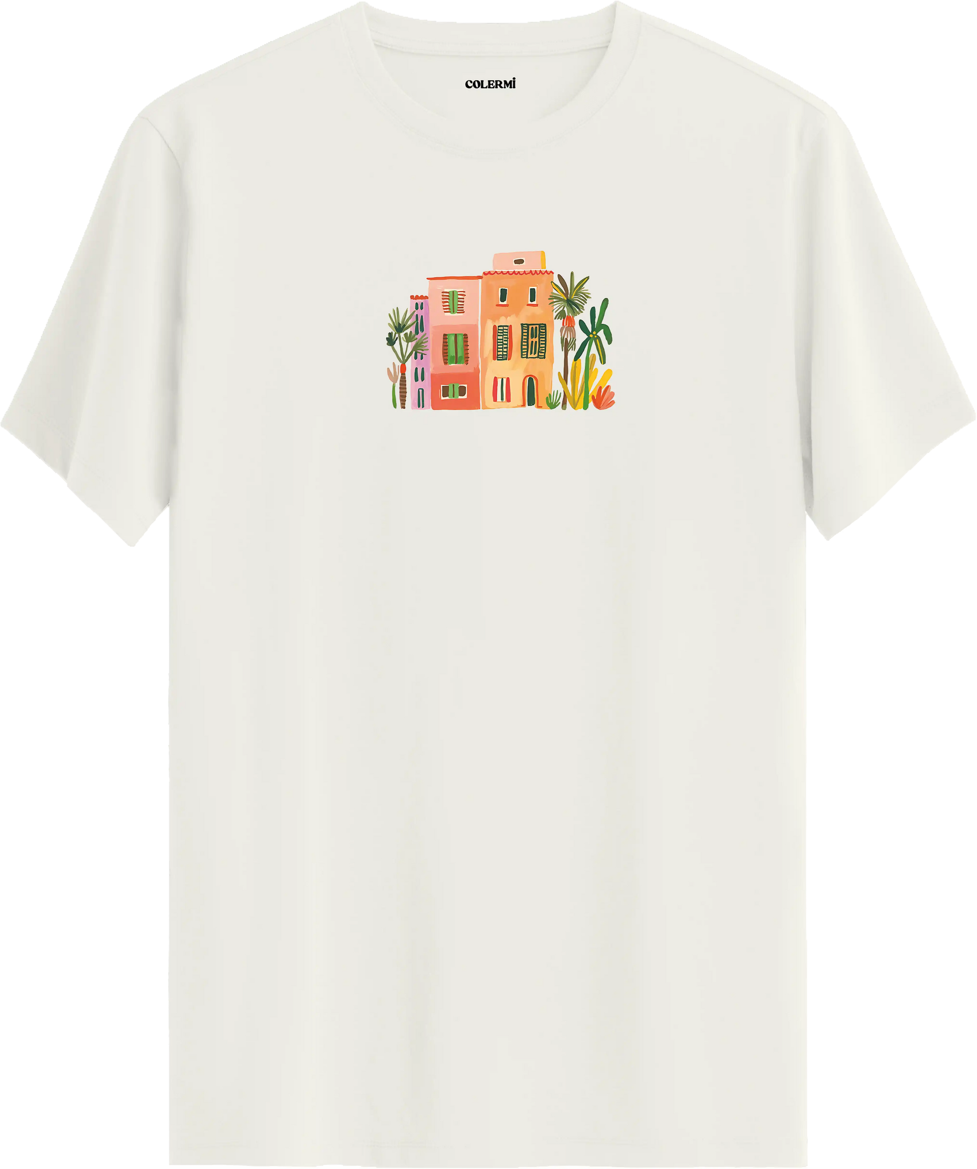 Sanatsal şehir illüstrasyonlu tişört estetik tasarım günlük kullanım