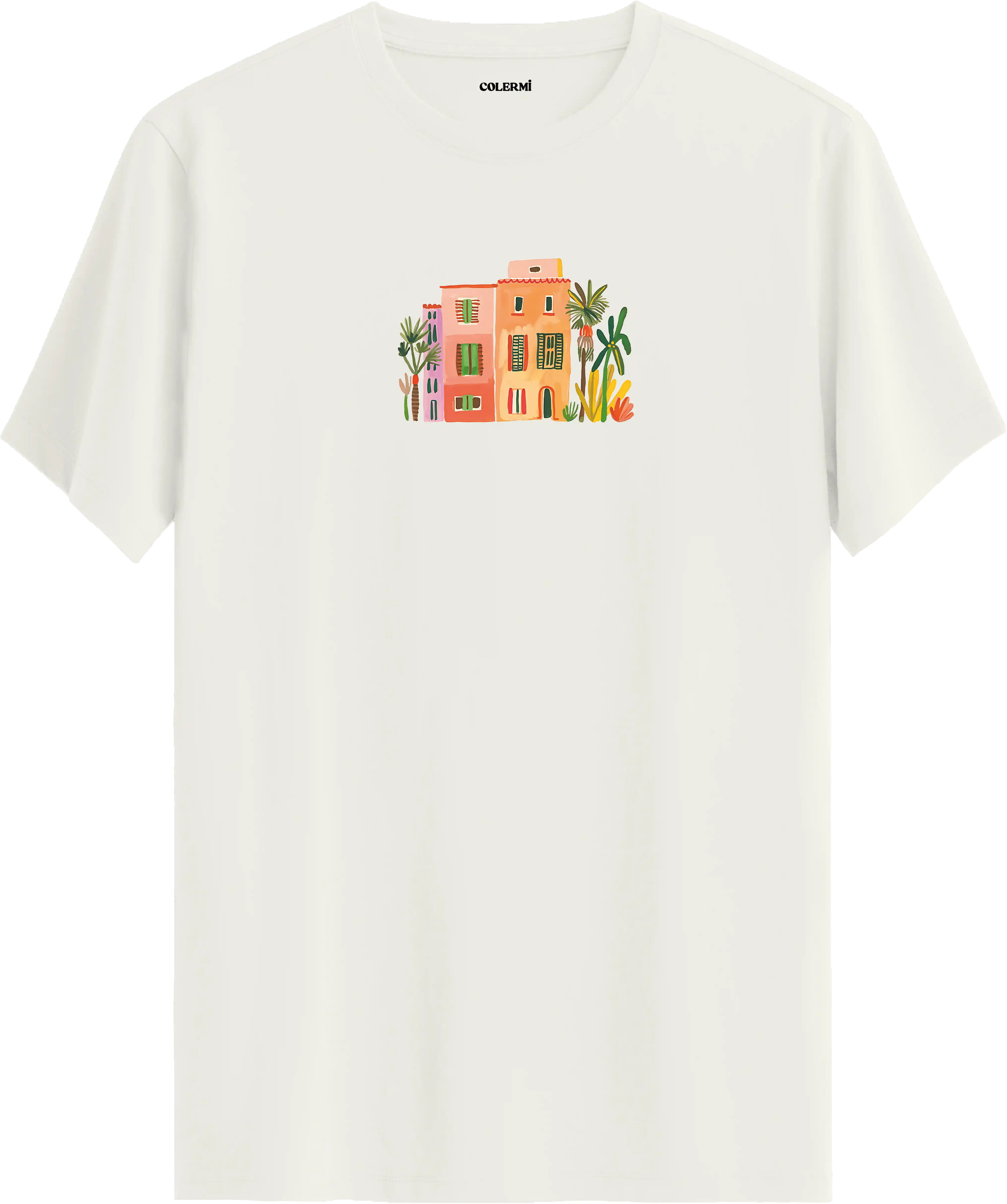 Sanatsal şehir illüstrasyonlu tişört estetik tasarım günlük kullanım