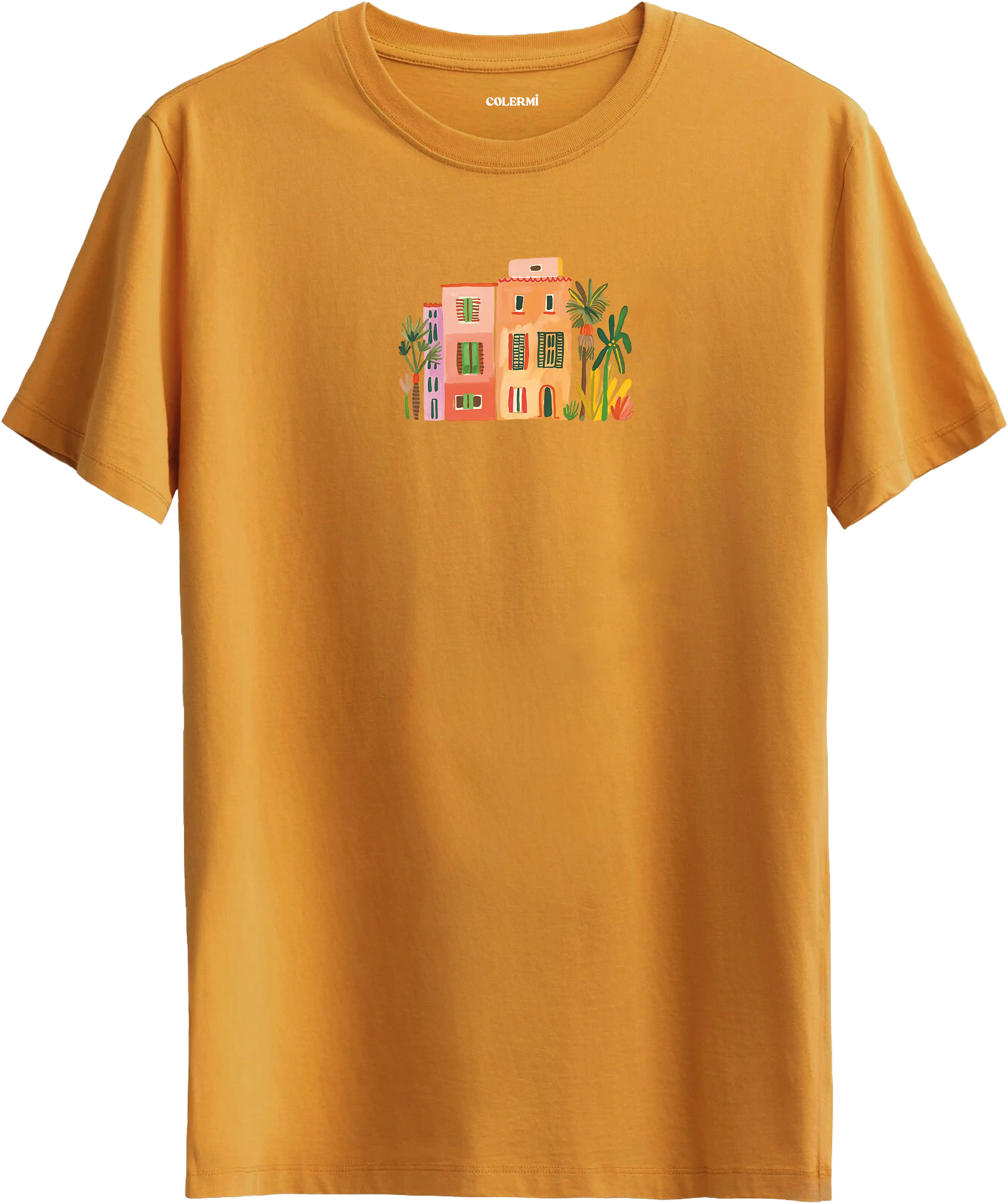 Sanatsal şehir illüstrasyonlu tişört estetik tasarım günlük kullanım