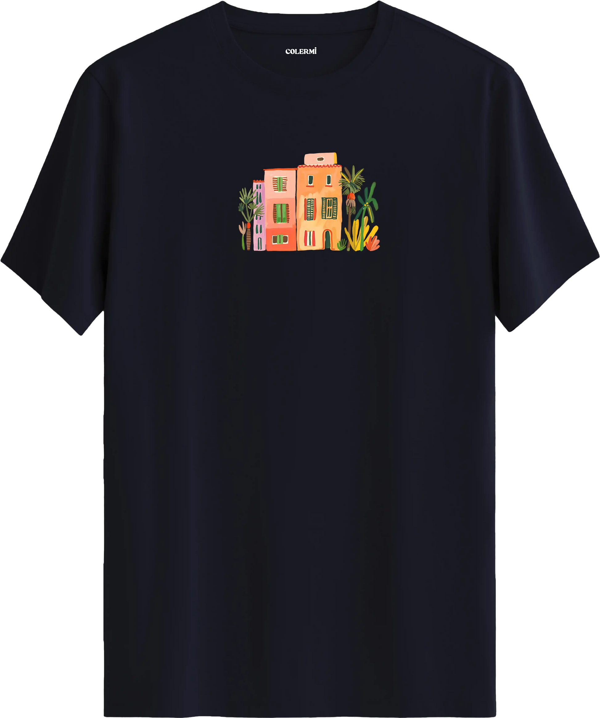 Sanatsal şehir illüstrasyonlu tişört estetik tasarım günlük kullanım