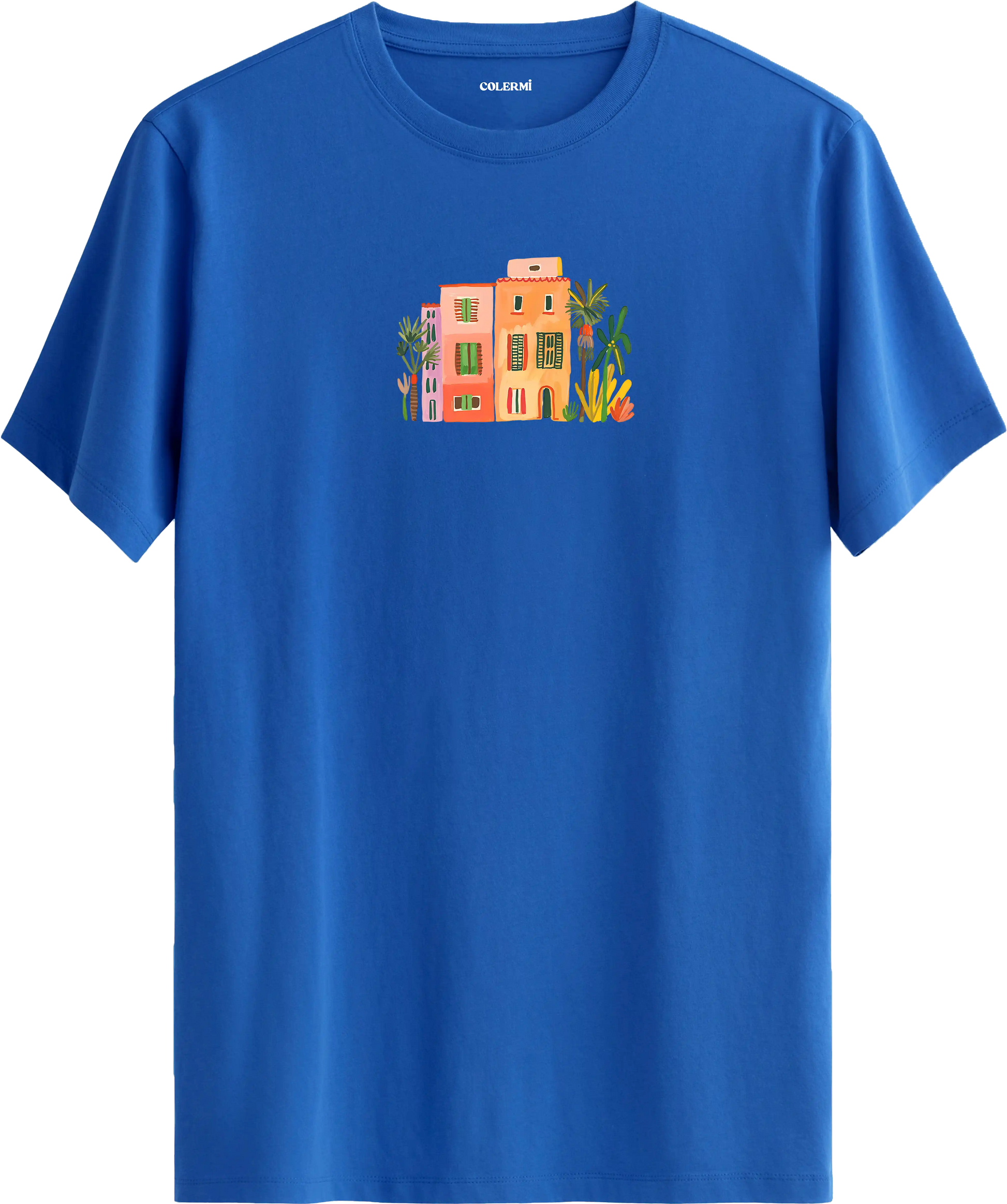 Sanatsal şehir illüstrasyonlu tişört estetik tasarım günlük kullanım