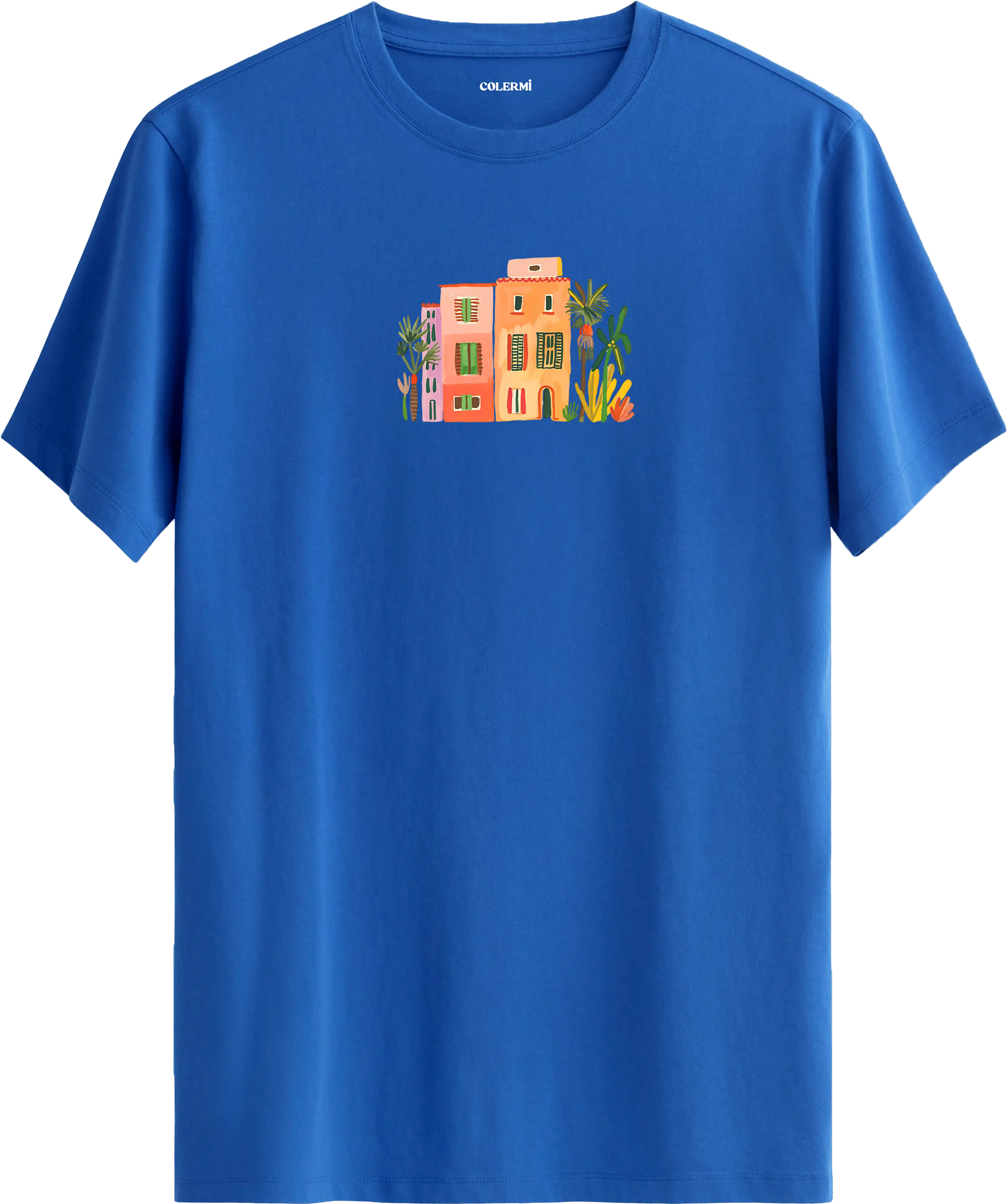 Sanatsal şehir illüstrasyonlu tişört estetik tasarım günlük kullanım