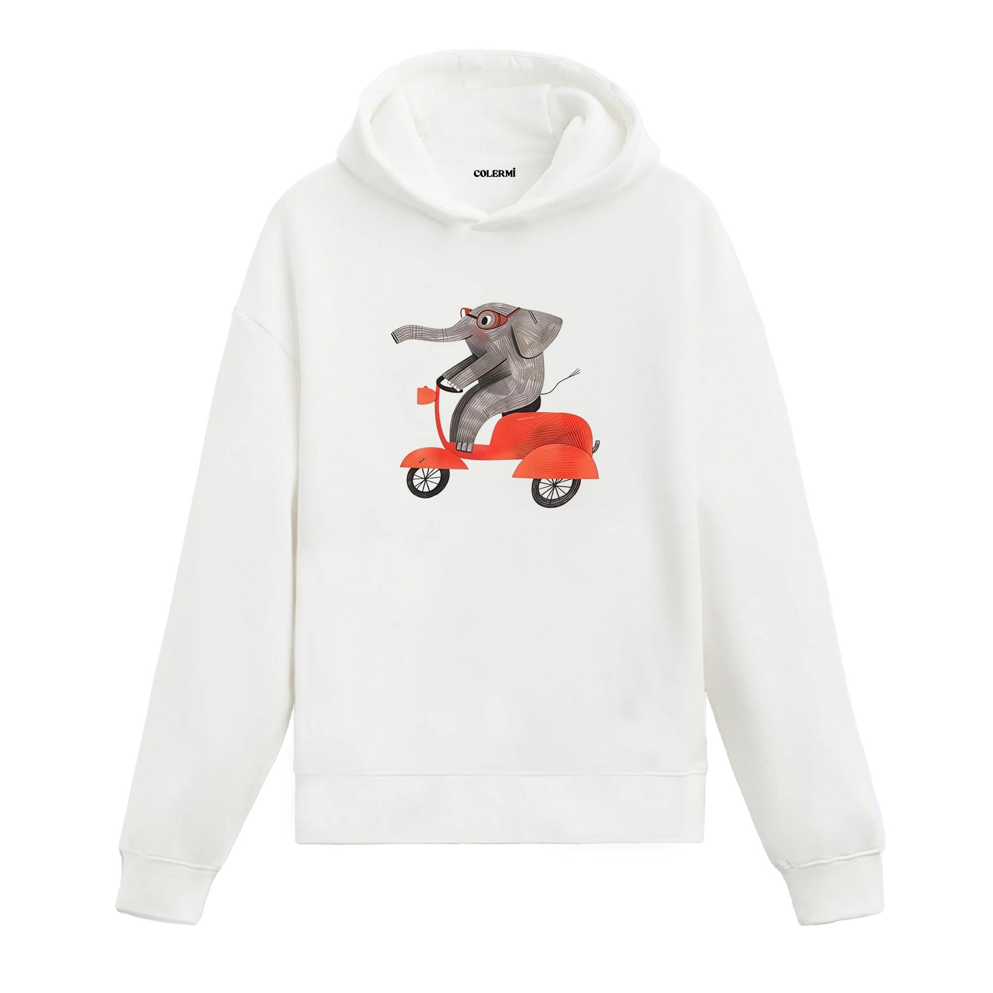 Scooter Temalı Fil Tasarımlı Hoodie görsel 2 | Colermi