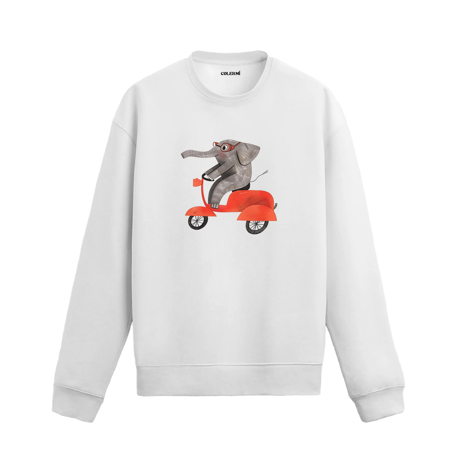 Scooter Temalı Fil Tasarımlı Sweatshirt görsel 2 | Colermi