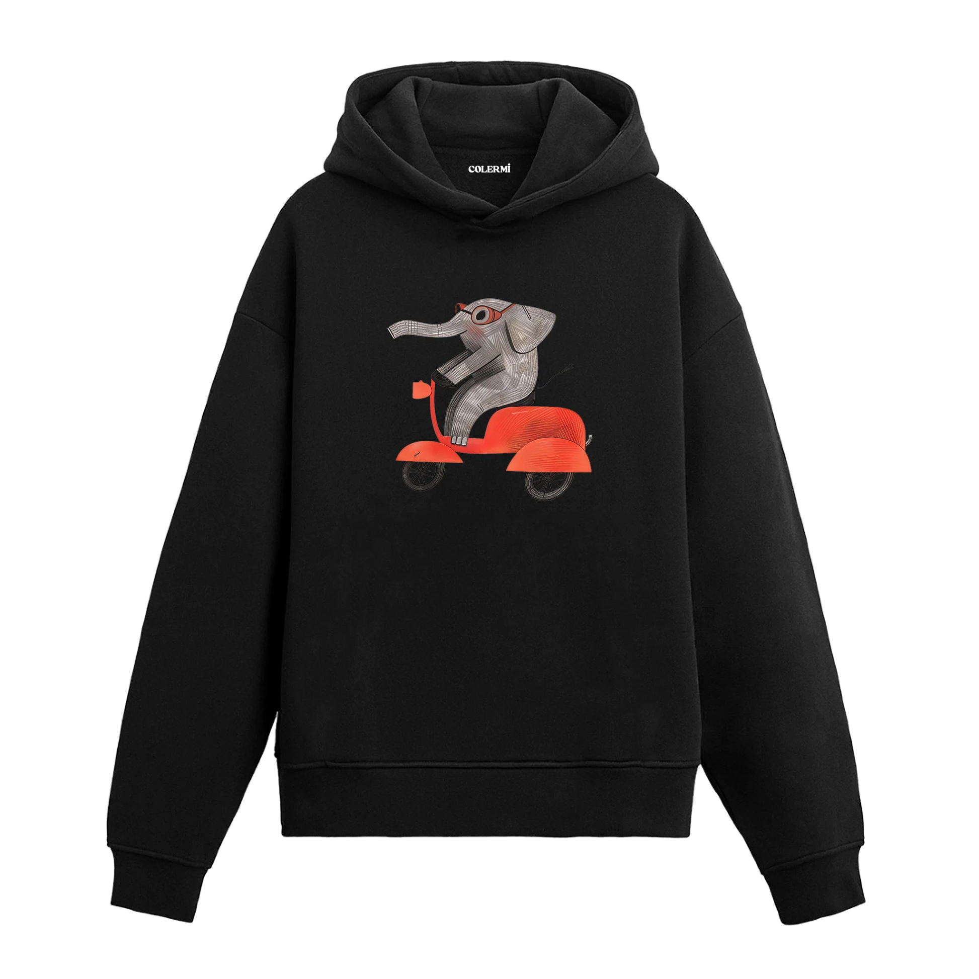 Scooter Temalı Fil Tasarımlı Hoodie | Colermi
