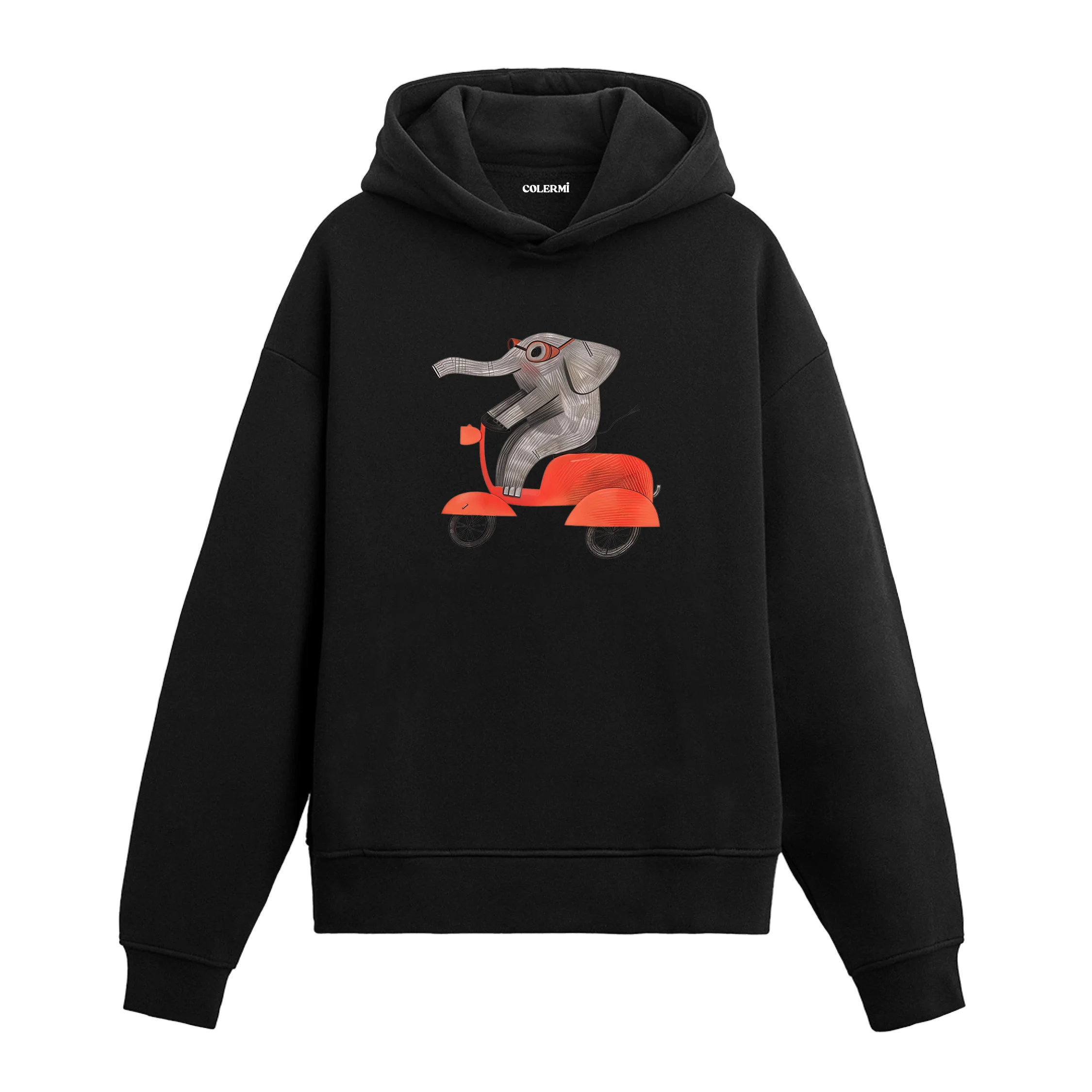 Scooter Temalı Fil Tasarımlı Hoodie | Colermi