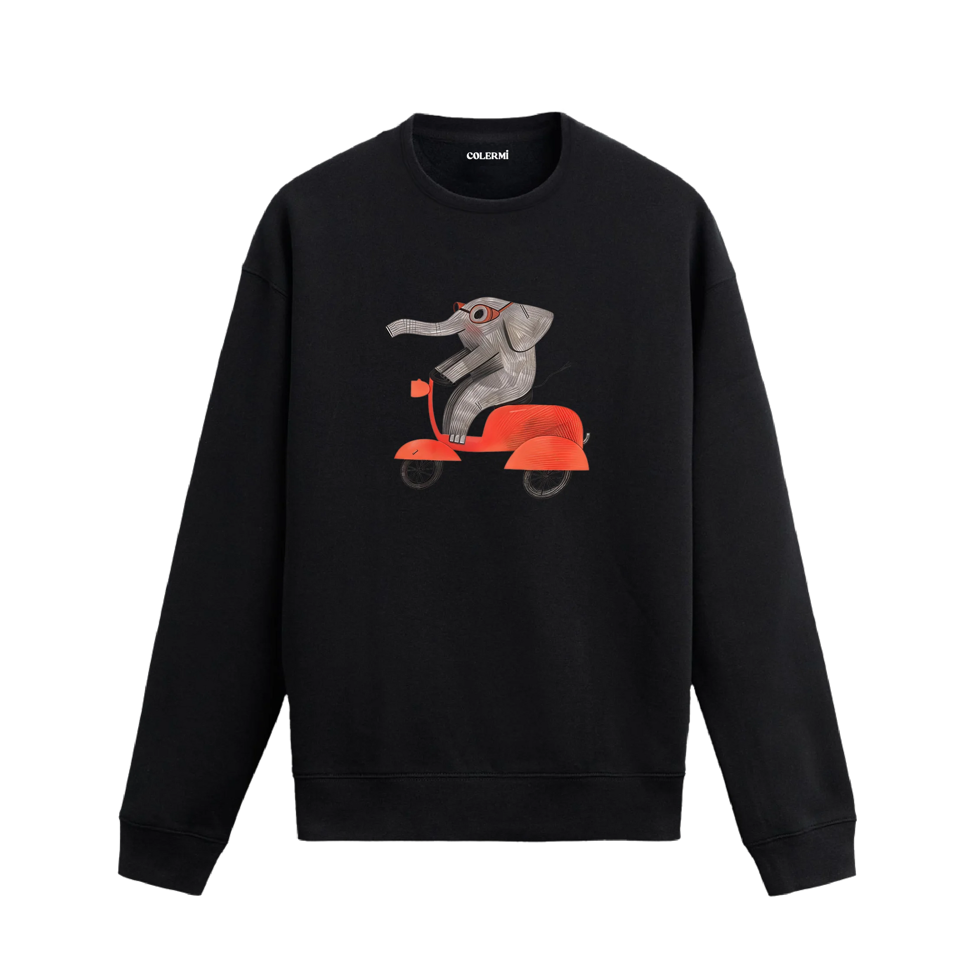 Scooter Temalı Fil Tasarımlı Sweatshirt | Colermi