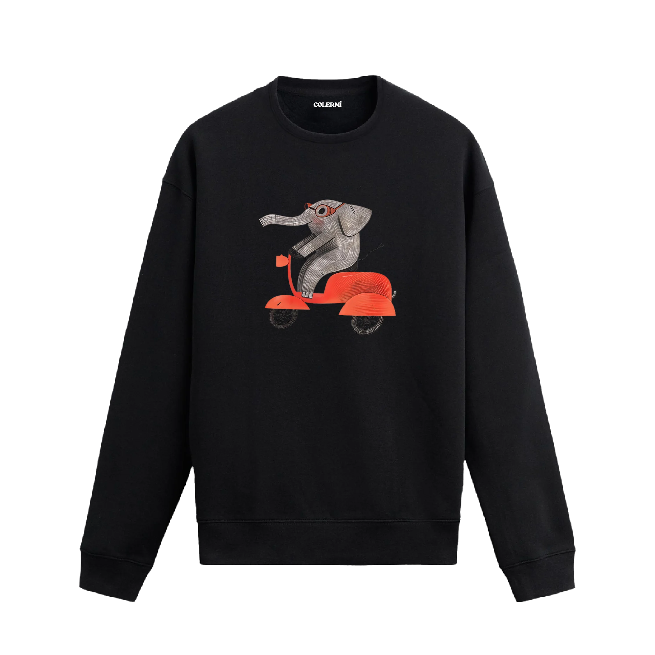 Scooter Temalı Fil Tasarımlı Sweatshirt | Colermi