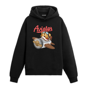 Uçağının içinde gülümseyen pilot ayıcık baskılı hoodie tasarımı.