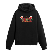 Siyah çiçekli Noel baskılı hoodie, yılbaşı tasarım, %100 pamuk, unisex hoodie