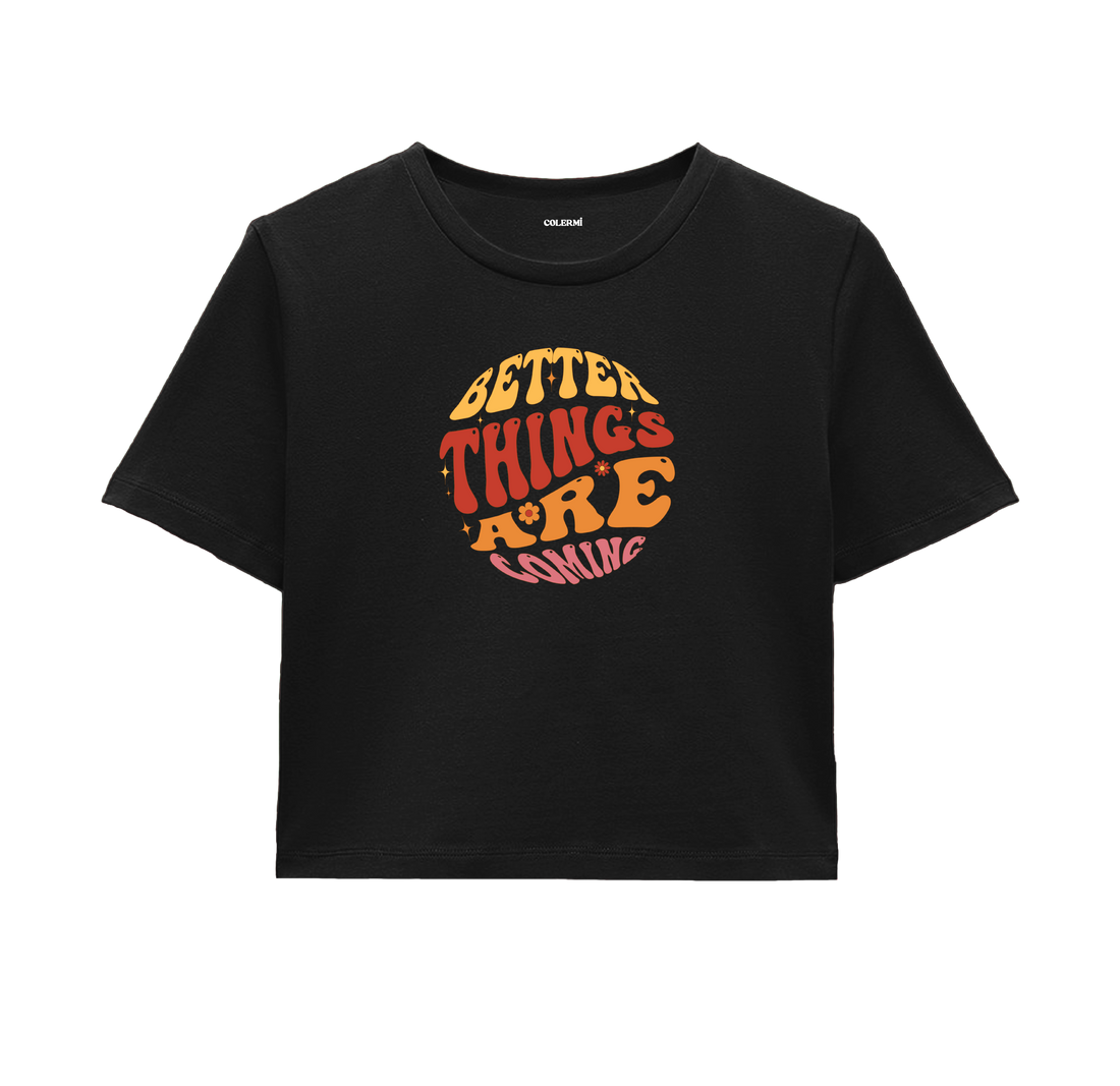 Better Things Are Coming Crop Top - Vibrant Orange & Pink Design