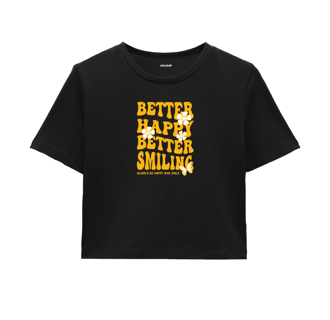 Better Happy, Better Smiling Crop Top - Golden Yellow Design