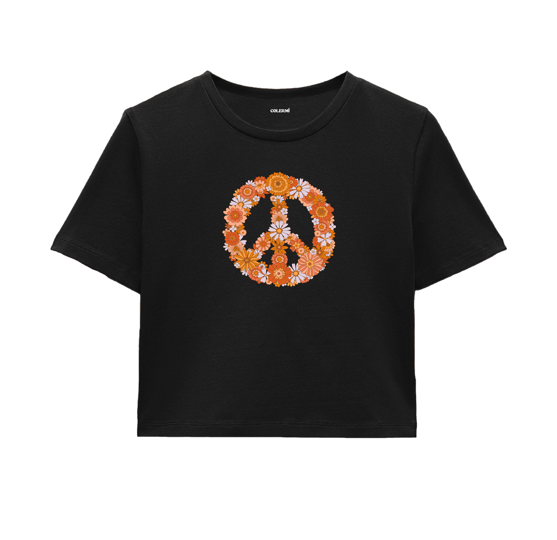 Peace Flowers Crop Top - Vibrant Design with Daisy & Sunflower Motifs