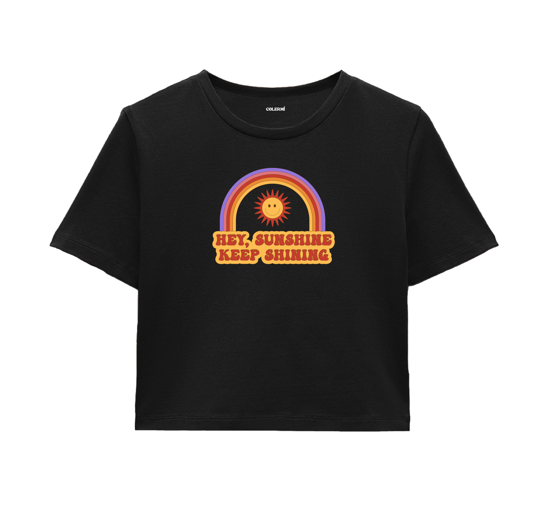 Hey, Sunshine Keep Shining Crop Top - Vibrant Rainbow & Sun Design