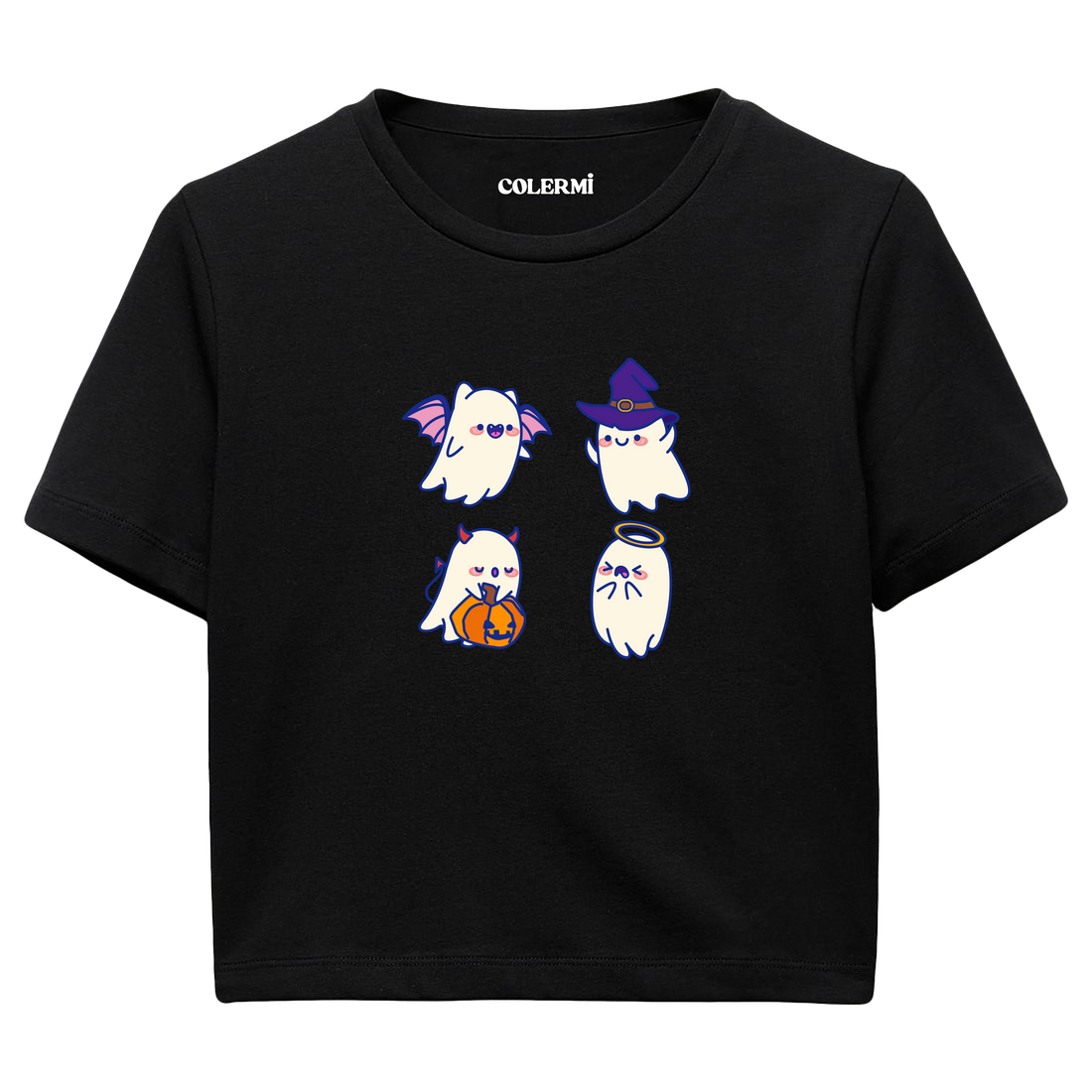 Sevimli Hayaletler Cadılar Bayramı Crop T-Shirt