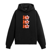 Siyah Ho Ho Ho yazılı çiçek baskılı hoodie, %100 premium pamuk, unisex, eğlenceli yılbaşı hoodie
