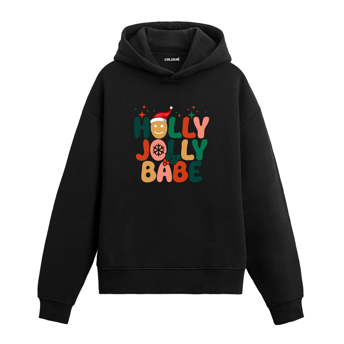 Siyah Holly Jolly Babe baskılı hoodie, yılbaşı tasarım, %100 pamuk, unisex hoodie