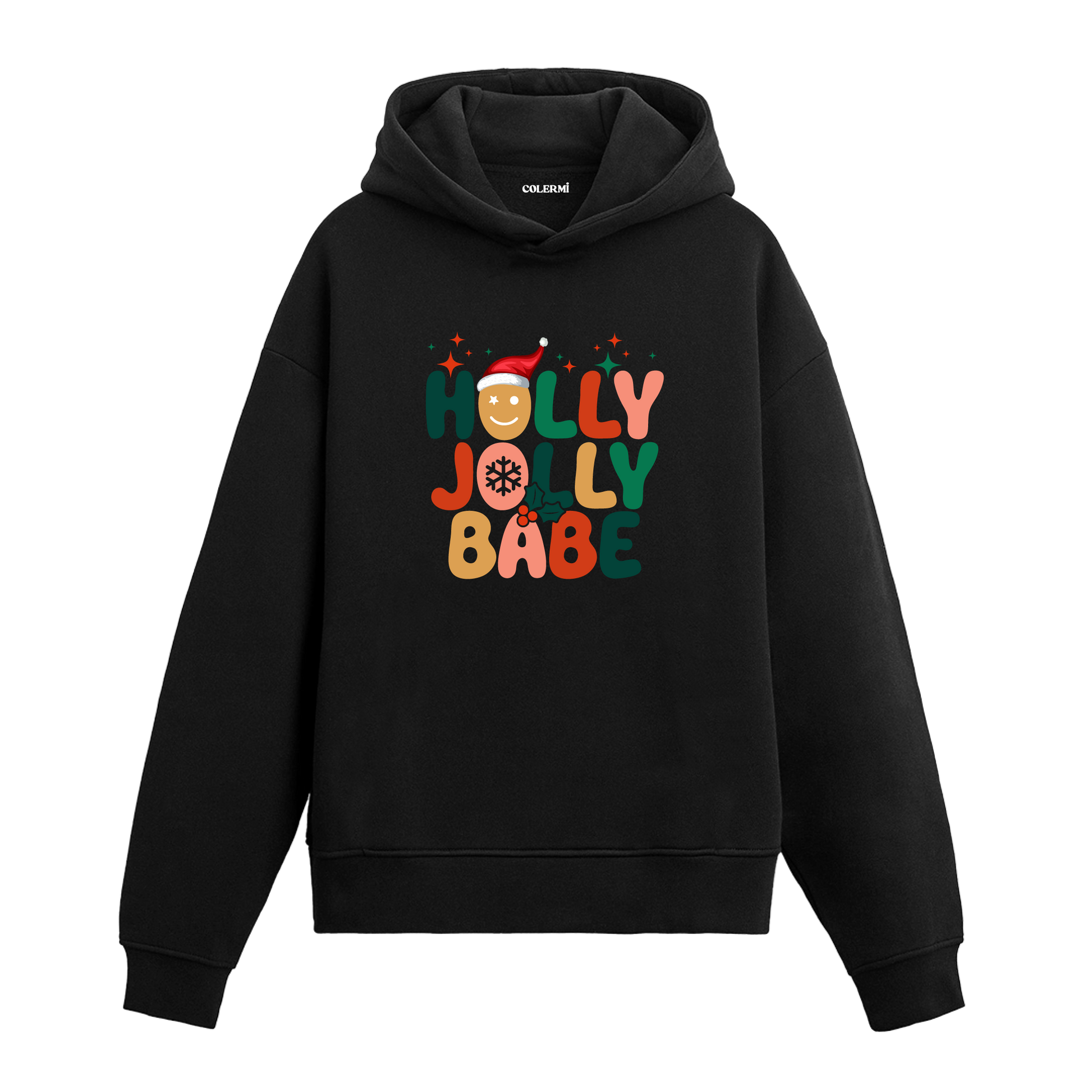 Siyah Holly Jolly Babe baskılı hoodie, yılbaşı tasarım, %100 pamuk, unisex hoodie