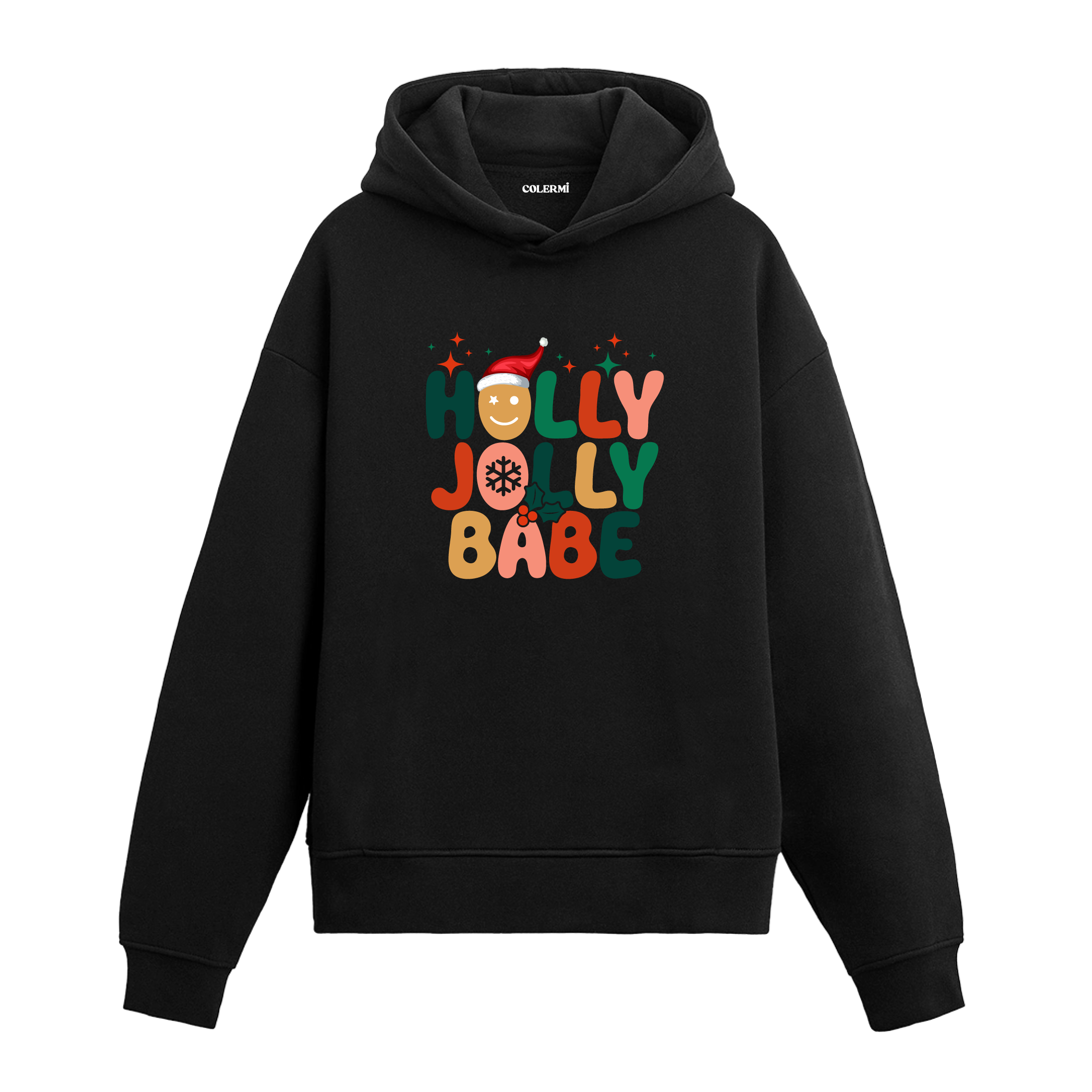 Siyah Holly Jolly Babe baskılı hoodie, yılbaşı tasarım, %100 pamuk, unisex hoodie