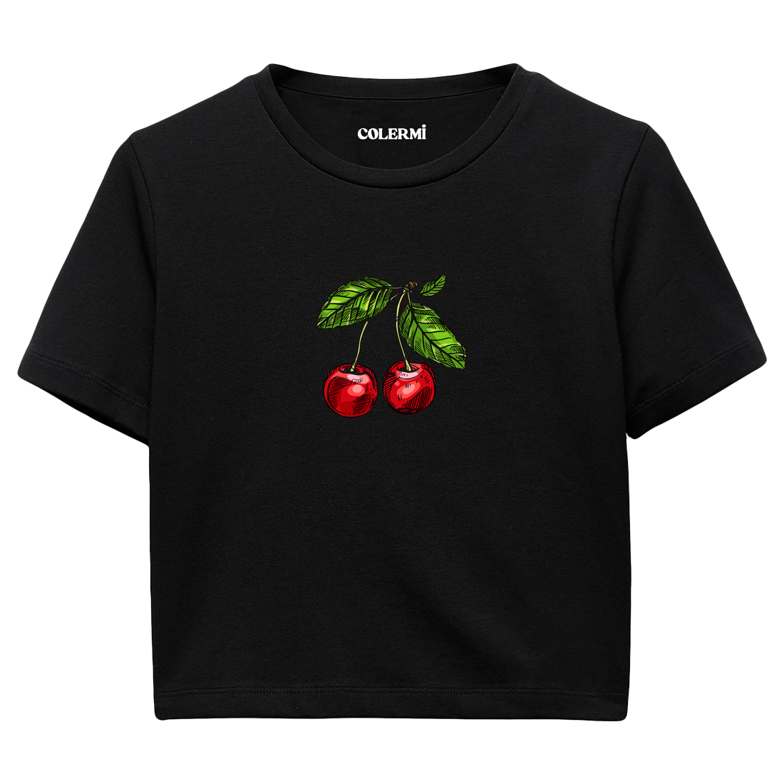 Kiraz İllüstrasyonlu Crop Top T-Shirt