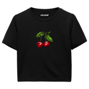 Kiraz İllüstrasyonlu Crop Top T-Shirt