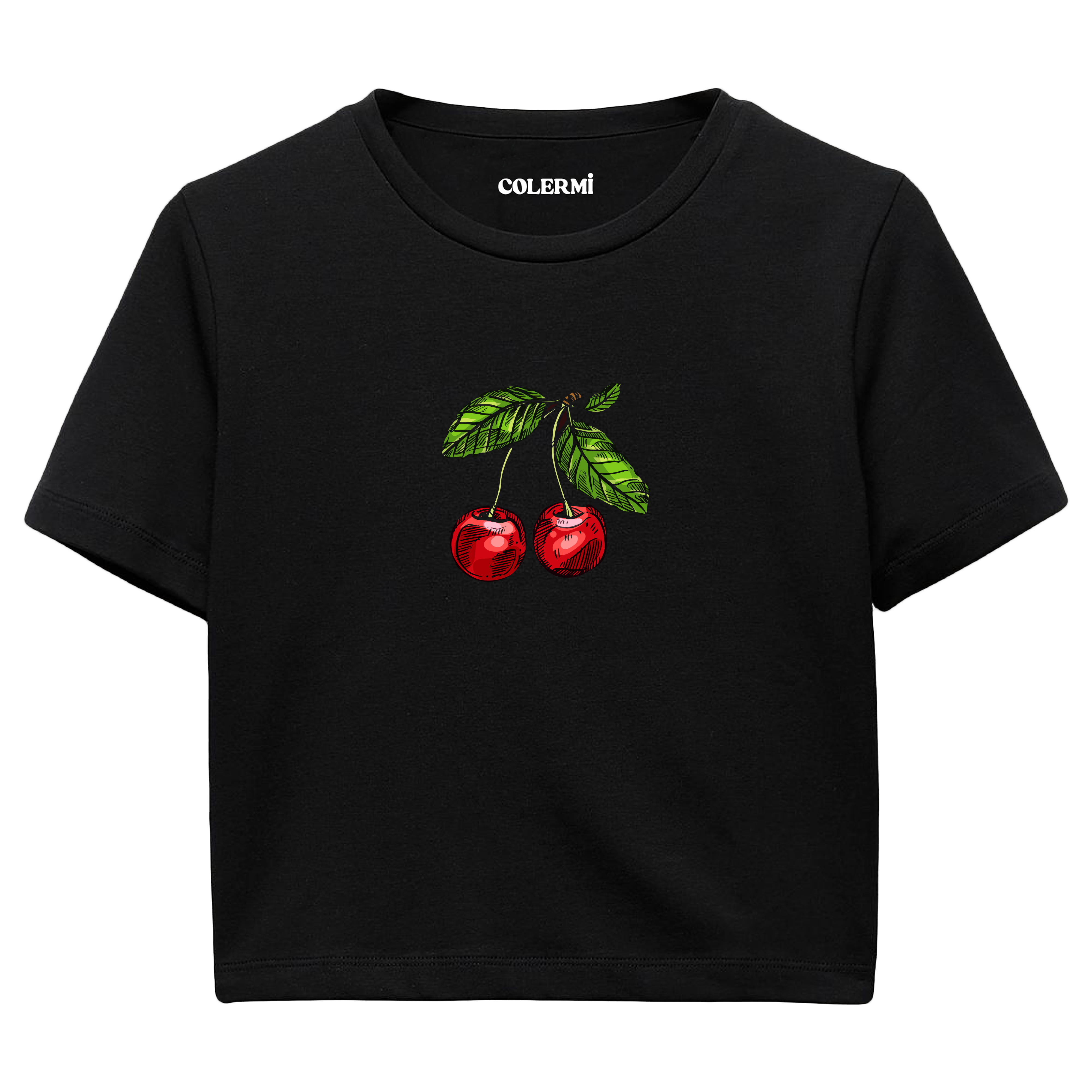 Kiraz İllüstrasyonlu Crop Top T-Shirt