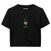 Crop T-Shirt - Minimal Çiçek İllüstrasyonu