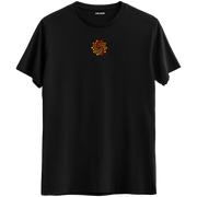 Odak ve dengeyi simgeleyen nokta dizilimiyle siyah Bisiklet Yaka T-Shirt.
