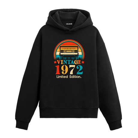 Mixtape Vintage Hoodie 1972 Retro Siyah Kapşonlu