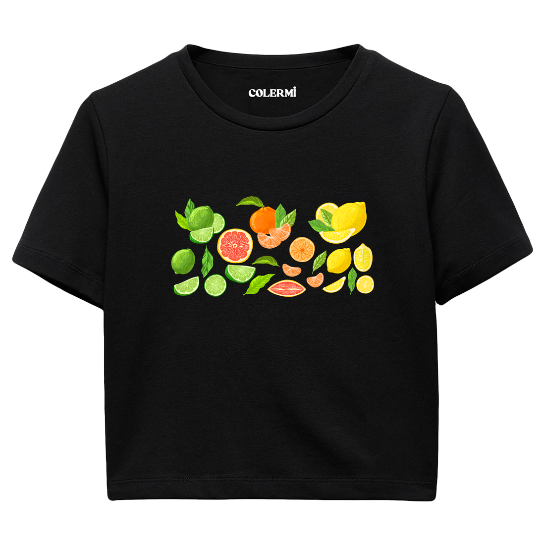 Colermi Kadın Crop Top T-Shirt - Narenciye Deseni