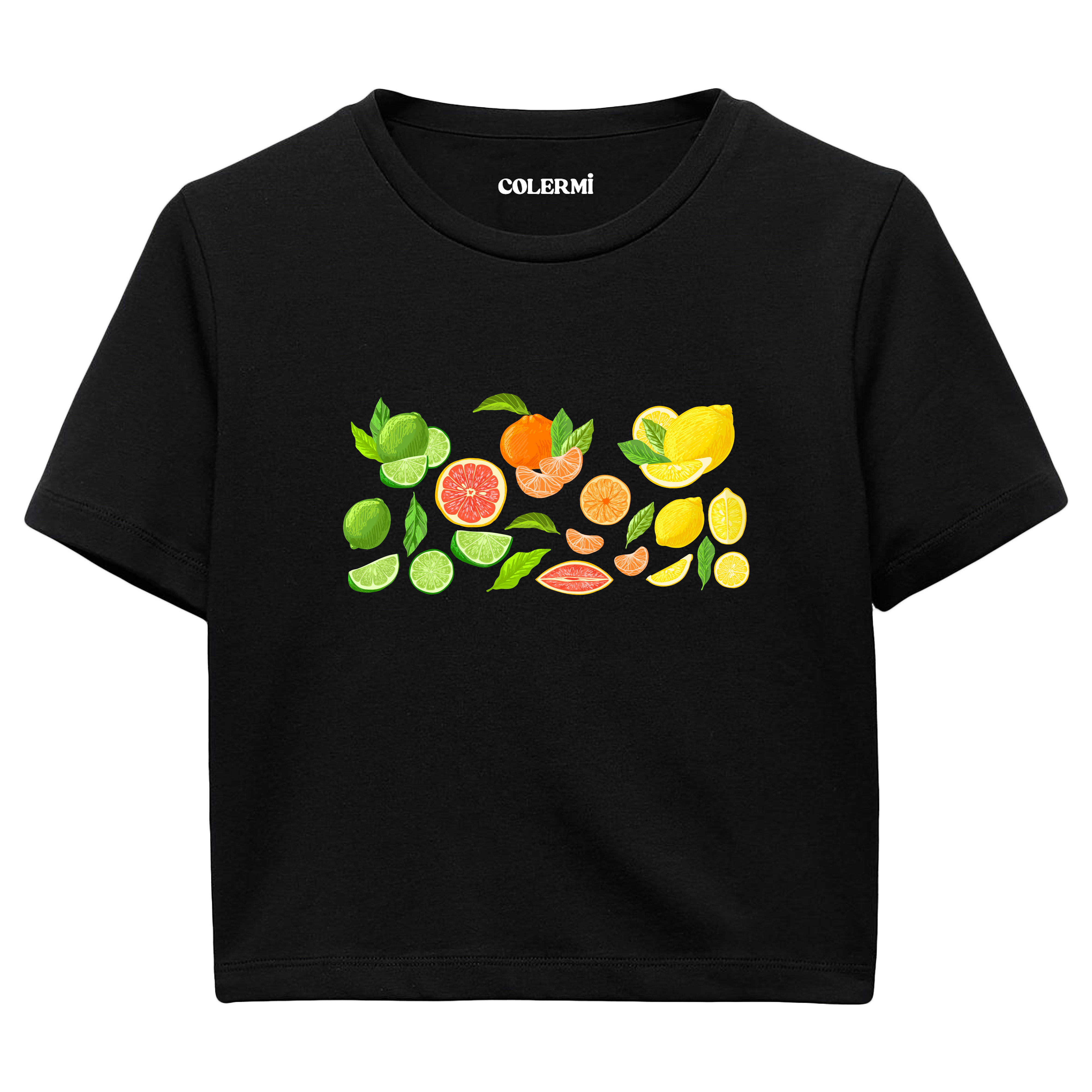 Colermi Kadın Crop Top T-Shirt - Narenciye Deseni