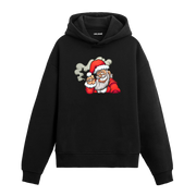 Siyah Noel Baba baskılı hoodie, %100 premium pamuk, unisex, yılbaşı tasarım