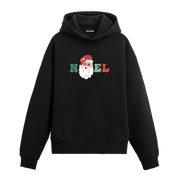 Siyah Noel Baba yüzü baskılı hoodie, yılbaşı tasarım, %100 pamuk, unisex hoodie