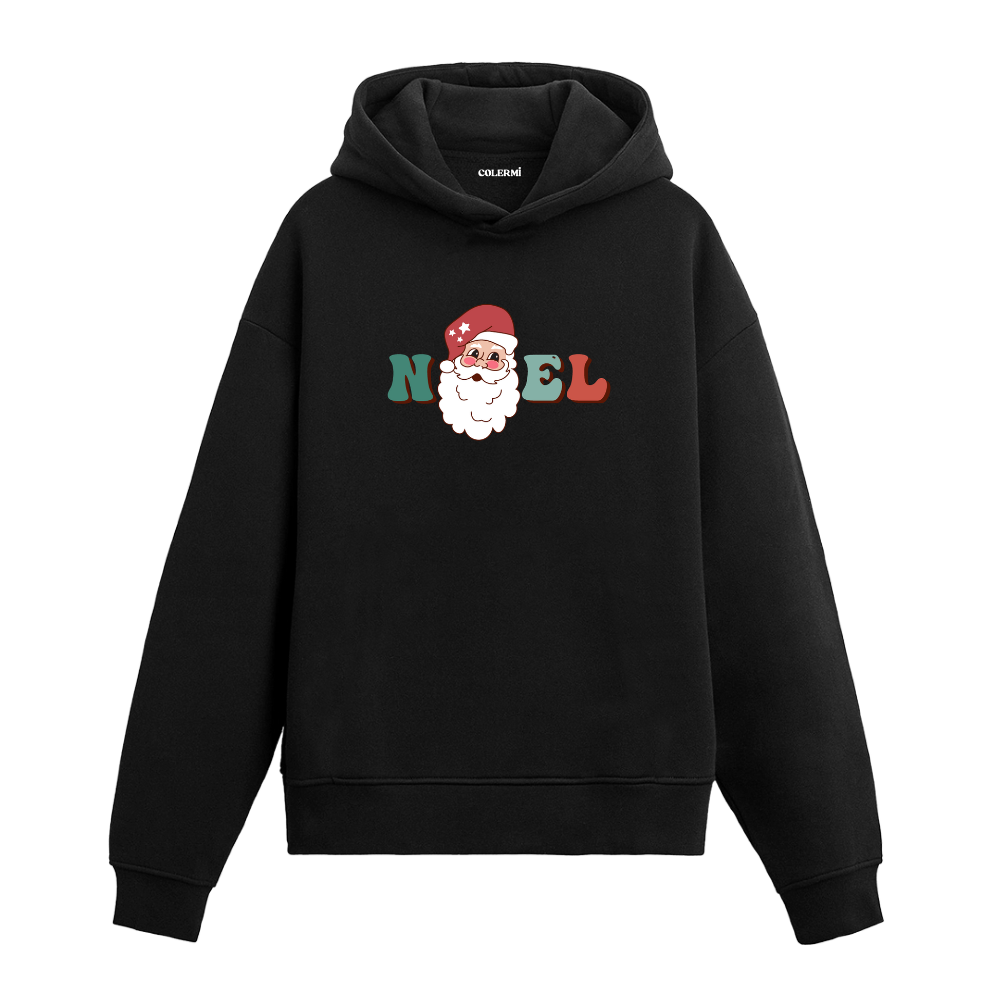 Siyah Noel Baba yüzü baskılı hoodie, yılbaşı tasarım, %100 pamuk, unisex hoodie