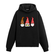 Siyah Noel cüceleri baskılı hoodie, %100 pamuk, unisex, yılbaşı hoodie modeli