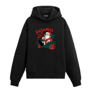 Siyah pijamalı Noel Baba baskılı hoodie, yazılı tasarım, %100 premium pamuk, unisex hoodie