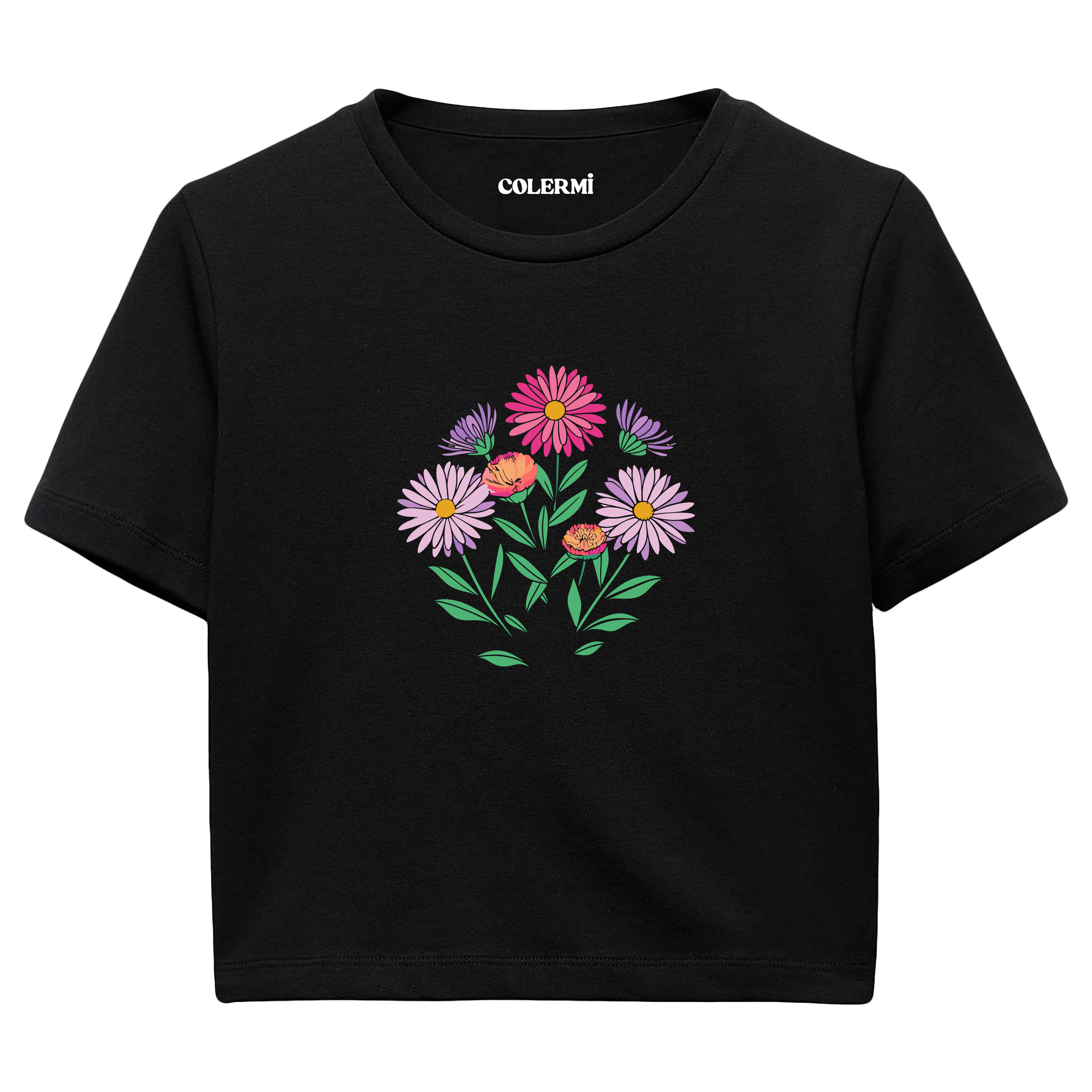 Colermi Kadın Crop Top T-Shirt - Renkli Çiçekler