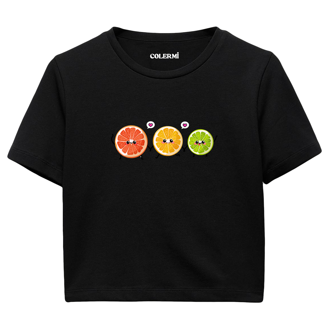 Sevimli Narenciye Karakterli Crop Top T-Shirt