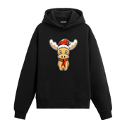 Siyah sevimli Noel geyiği baskılı hoodie, yılbaşı tasarım, %100 premium pamuk, unisex hoodie
