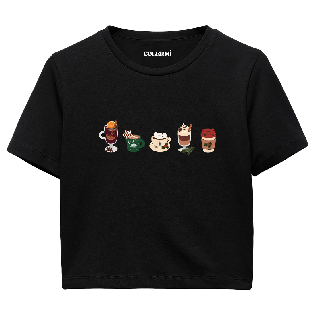 Colermi Kadın Crop Top Tişört - Sıcak İçecekler