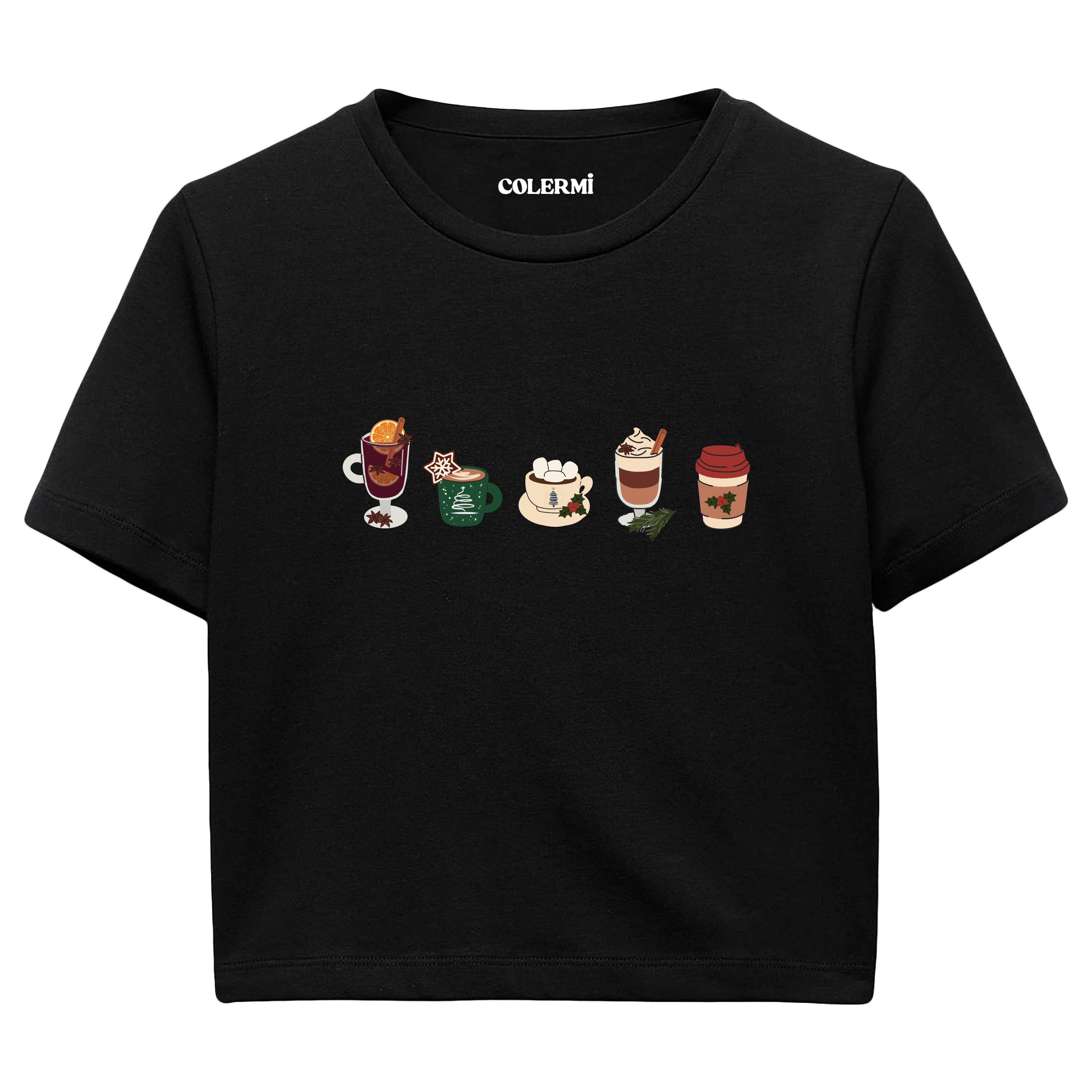 Colermi Kadın Crop Top Tişört - Sıcak İçecekler