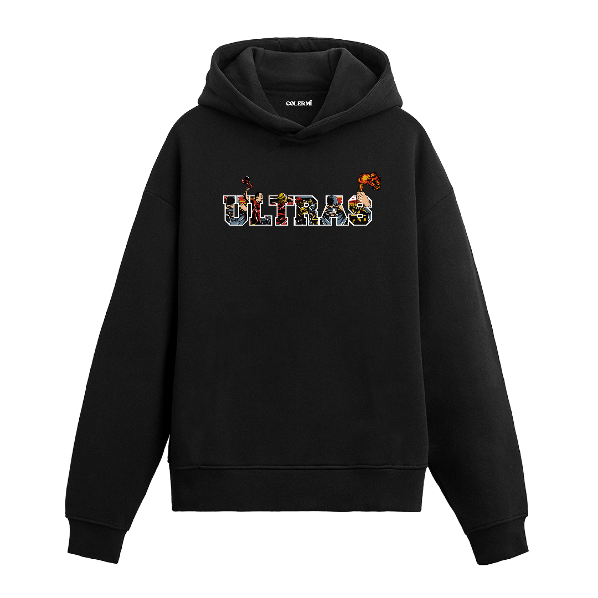 Siyah Ultras yazılı baskılı hoodie, %100 pamuk, unisex, tribün ruhu hoodie