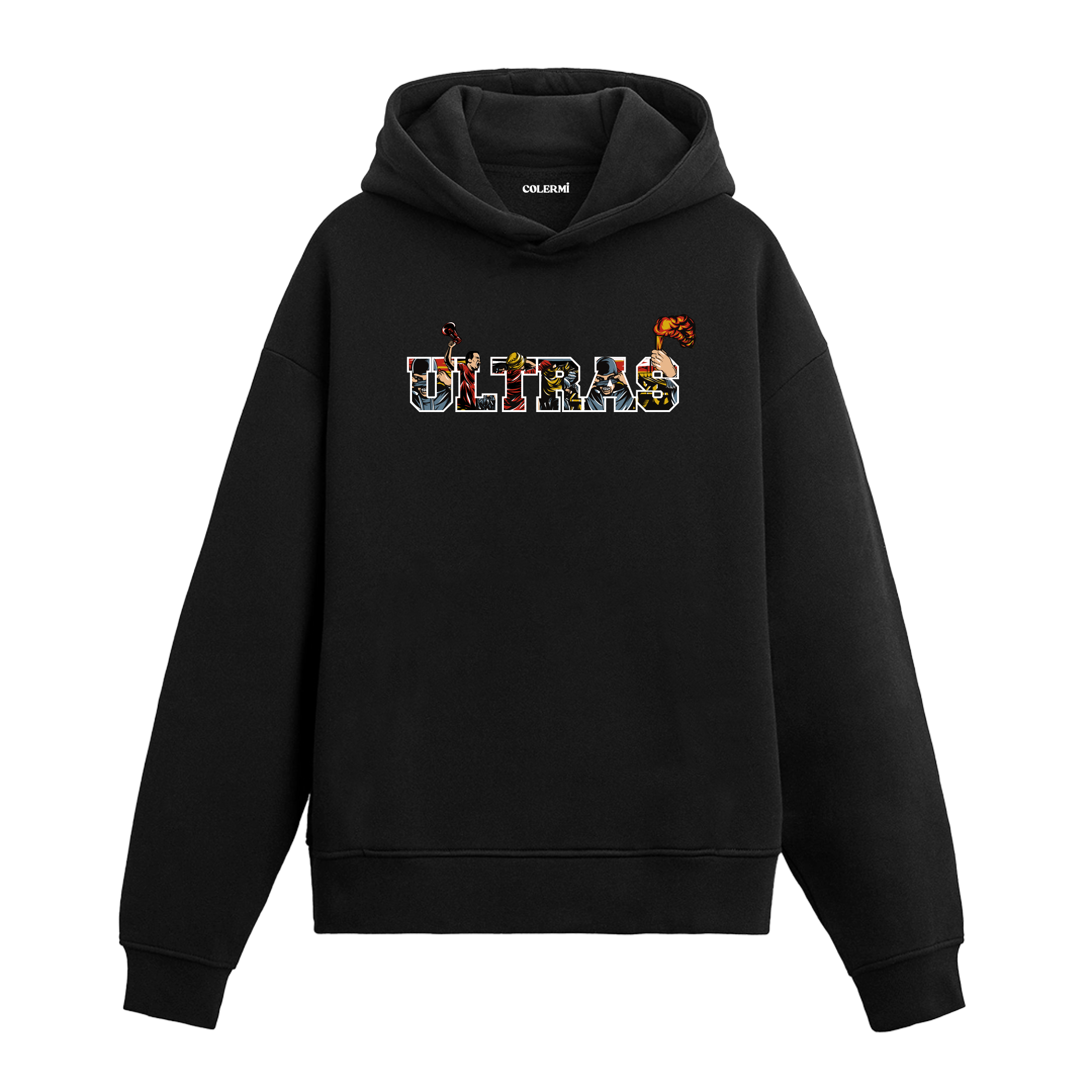 Siyah Ultras yazılı baskılı hoodie, %100 pamuk, unisex, tribün ruhu hoodie