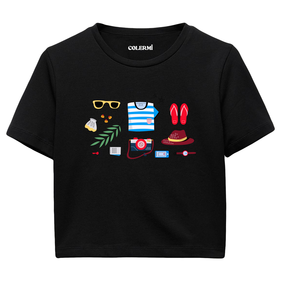 Colermi - Yaz Tatili Temalı Kadın Crop T-Shirt