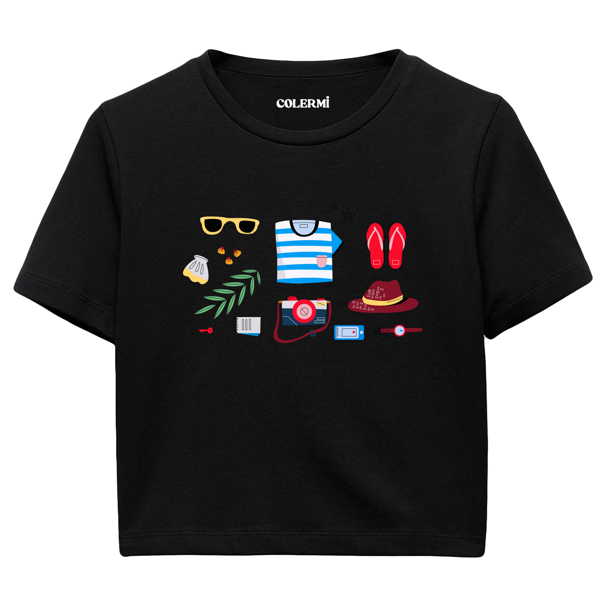 Colermi - Yaz Tatili Temalı Kadın Crop T-Shirt