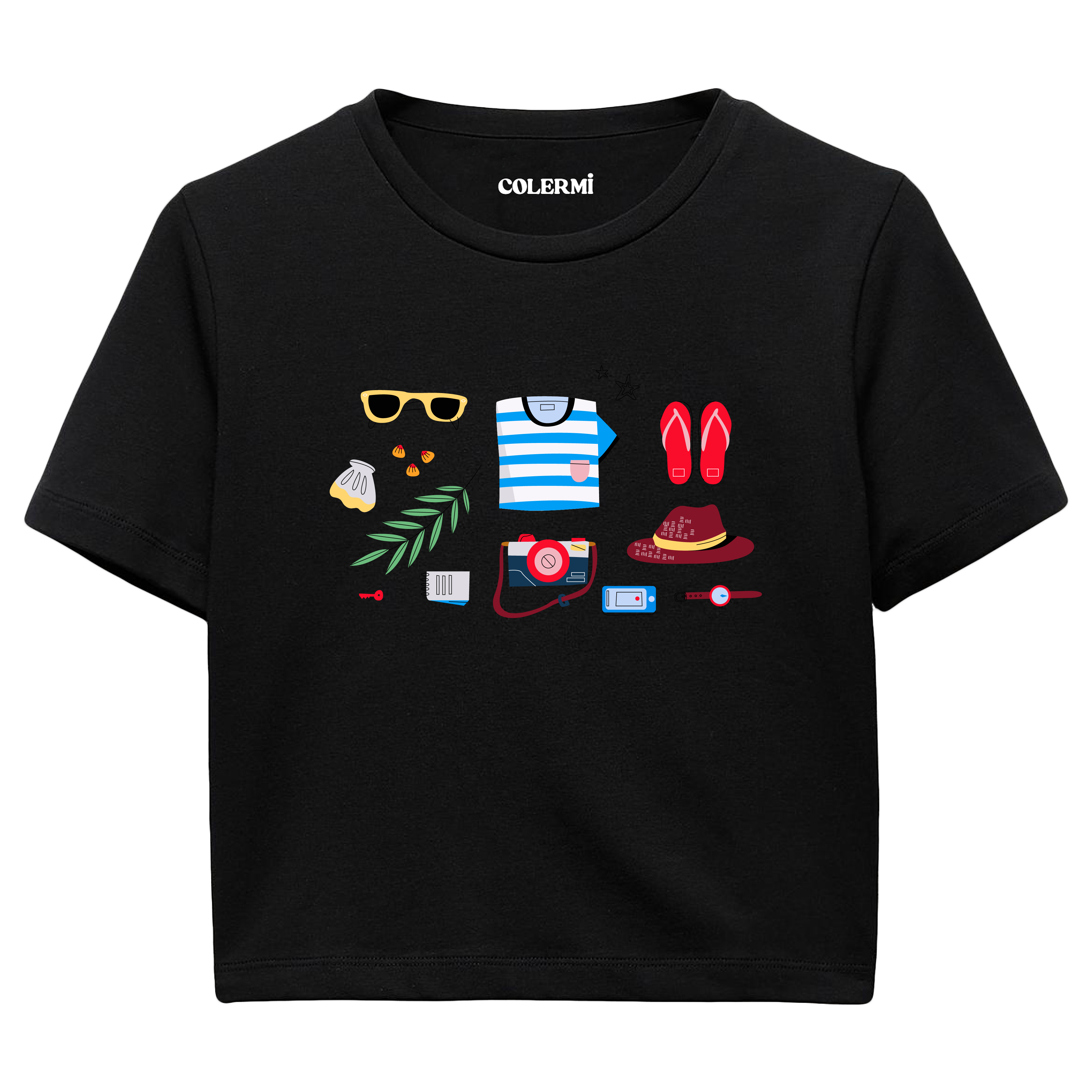 Colermi - Yaz Tatili Temalı Kadın Crop T-Shirt