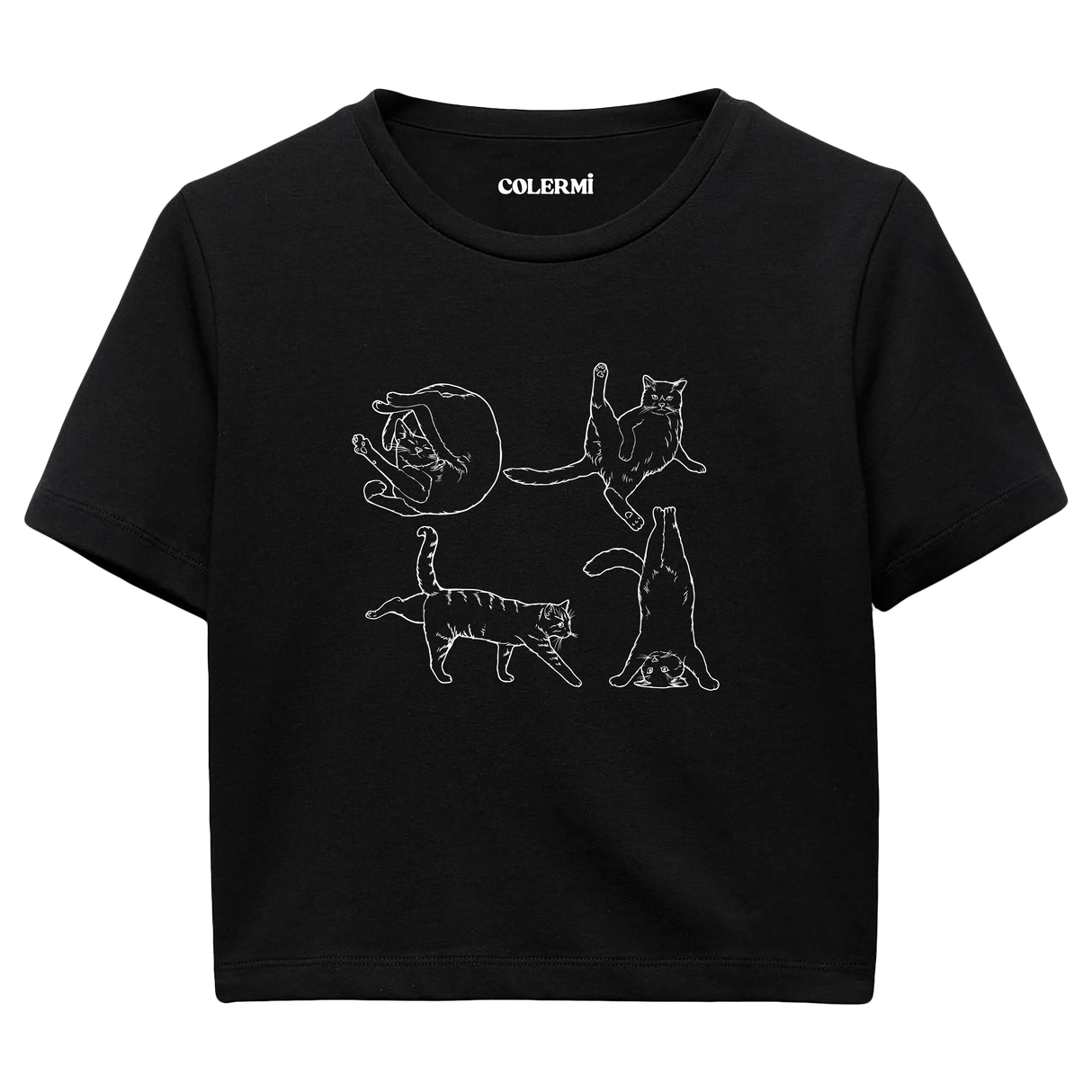 Yoga Crop T-Shirt - Tatlı Kedinin Yoga Pozu