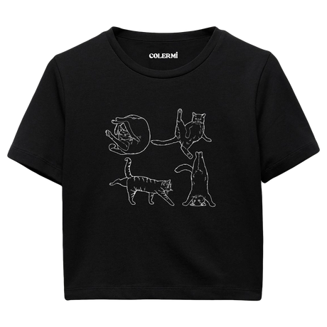 Yoga Crop T-Shirt - Tatlı Kedinin Yoga Pozu
