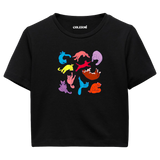 Yoga Crop T-Shirt - Renkli Kedilerin Yoga Pozları