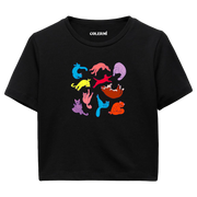 Yoga Crop T-Shirt - Renkli Kedilerin Yoga Pozları